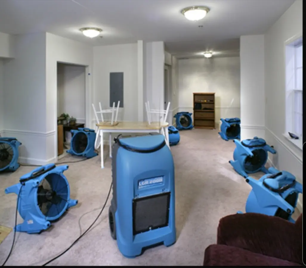 Air movers and dehumidifier setup for Water Damage Restoration in Hinesville